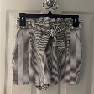 Topshop Petite Black and White Striped High Waist Shorts